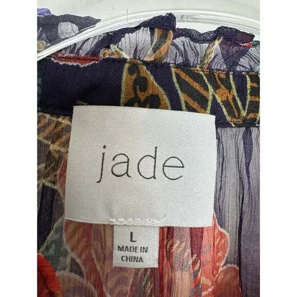 Johnny Was Jade Octavia Floral Silk Blouse Womens Large Oriental Semi Sheer - Picture 11 of 16